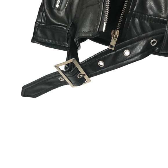 Ambiance Black Faux Leather Moto Jacket | Belted Biker Style - Picture 4 of 11